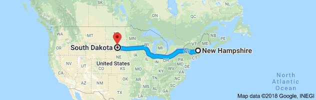 New Hampshire to South Dakota Auto Transport Route