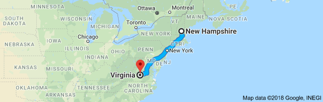 New Hampshire to Virginia Auto Transport Route