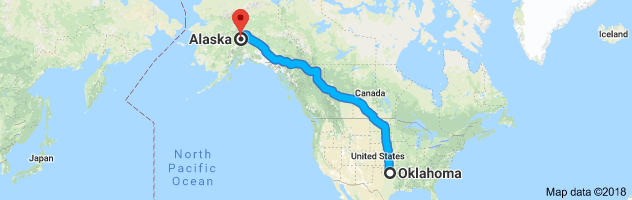 Oklahoma to Alaska Auto Transport Route