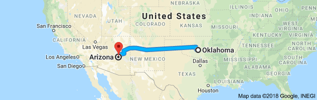 Oklahoma to Arizona Auto Transport Route