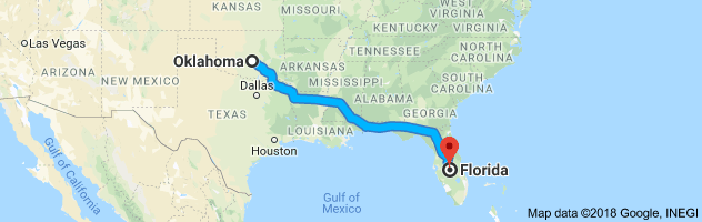 Oklahoma to Florida Auto Transport Route