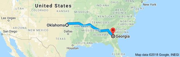 Oklahoma to Georgia Auto Transport Route