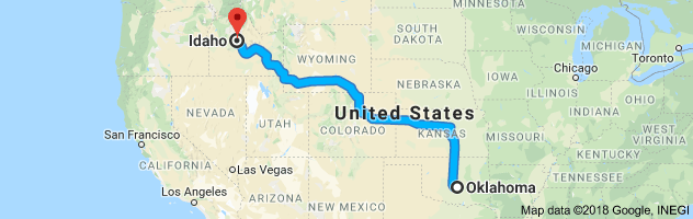 Oklahoma to Idaho Auto Transport Route