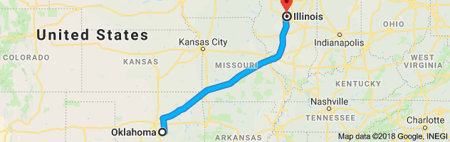 Oklahoma to Illinois Auto Transport Route