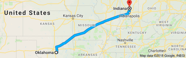 Oklahoma to Indiana Auto Transport Route