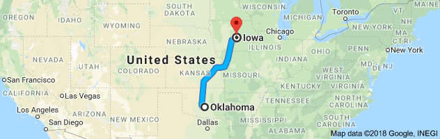 Oklahoma to Iowa Auto Transport Route