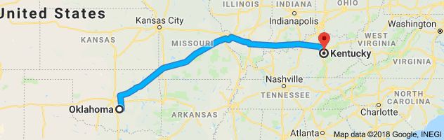 Oklahoma to Kentucky Auto Transport Route