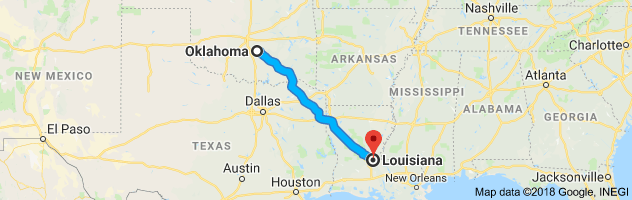 Oklahoma to Louisiana Auto Transport Route