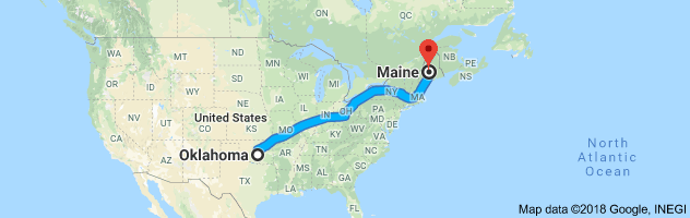 Oklahoma to Maine Auto Transport Route
