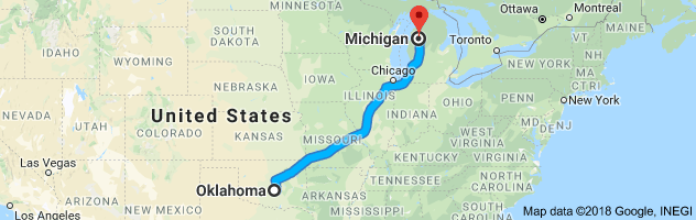 Oklahoma to Michigan Auto Transport Route