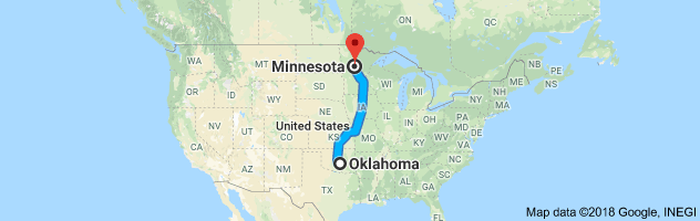 Oklahoma to Minnesota Auto Transport Route