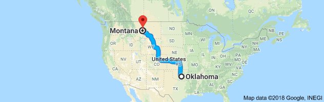 Oklahoma to Montana Auto Transport Route