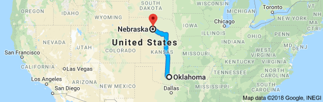 Oklahoma to Nebraska Auto Transport Route
