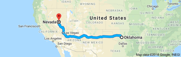Oklahoma to Nevada Auto Transport Route
