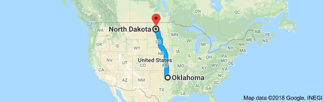 Oklahoma to North Dakota Auto Transport Route