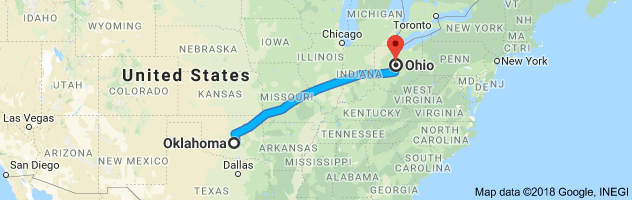 Oklahoma to Ohio Auto Transport Route