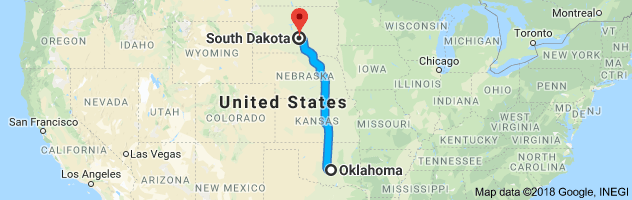 Oklahoma to South Dakota Auto Transport Route