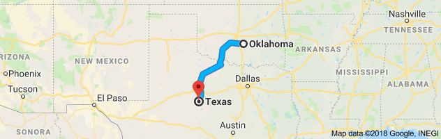 Oklahoma to Texas Auto Transport Route