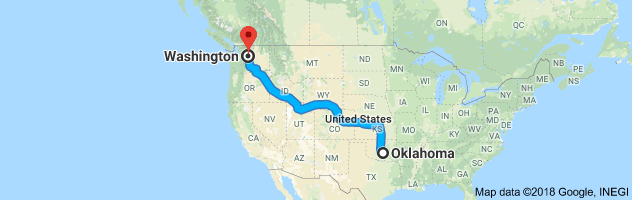 Oklahoma to Washington Auto Transport Route