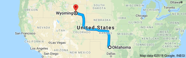 Oklahoma to Wyoming Auto Transport Route
