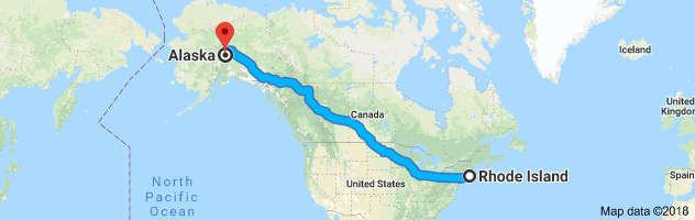 Rhode Island to Alaska Auto Transport Route