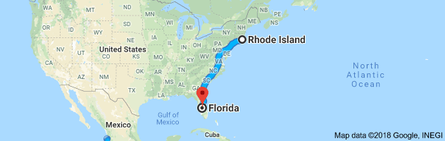 Rhode Island to Florida Auto Transport Route