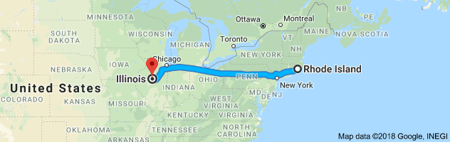 Rhode Island to Illinois Auto Transport Route