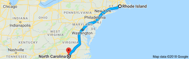 Rhode Island to North Carolina Auto Transport Route