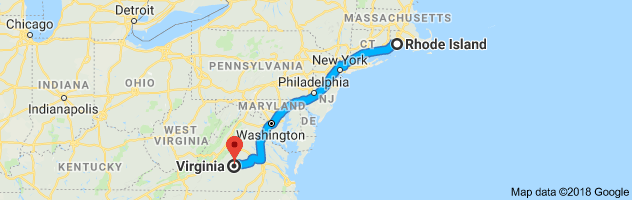Rhode Island to Virginia Auto Transport Route