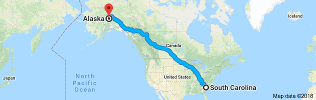 South Carolina to Alaska Auto Transport Route