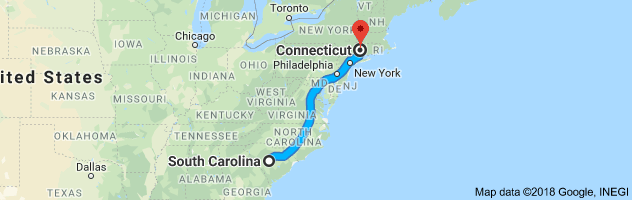 South Carolina to Connecticut Auto Transport Route