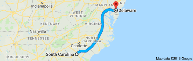 South Carolina to Delaware Auto Transport Route