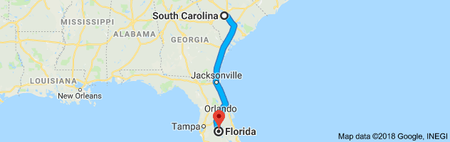 South Carolina to Florida Auto Transport Route