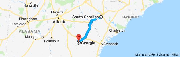 South Carolina to Georgia Auto Transport Route