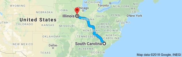 South Carolina to Illinois Auto Transport Route