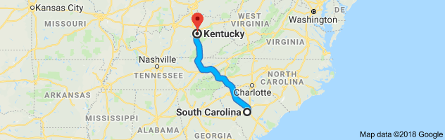 South Carolina to Kentucky Auto Transport Route