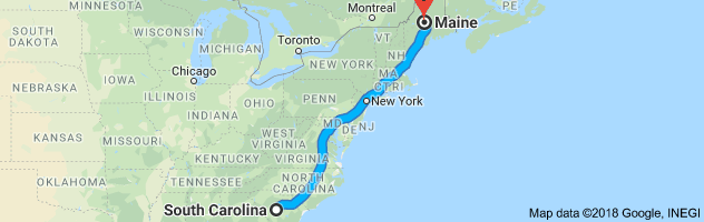 South Carolina to Maine Auto Transport Route