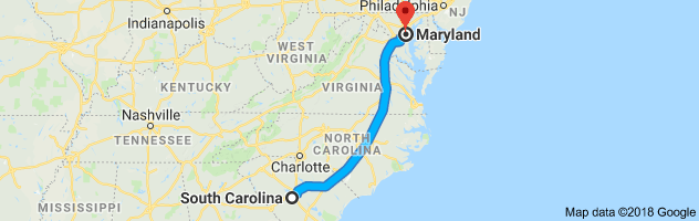 South Carolina to Maryland Auto Transport Route