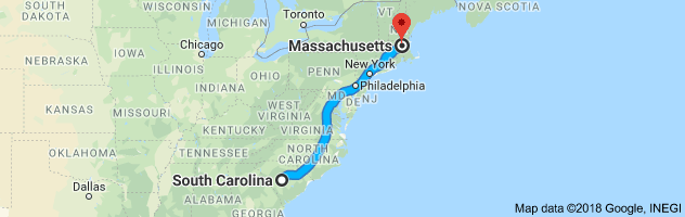 South Carolina to Massachusetts Auto Transport Route