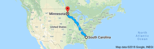 South Carolina to Minnesota Auto Transport Route