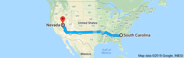 South Carolina to Nevada Auto Transport Route