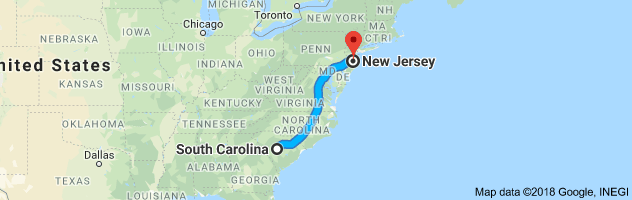 South Carolina to New Jersey Auto Transport Route