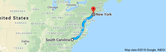 South Carolina to New York Auto Transport Route