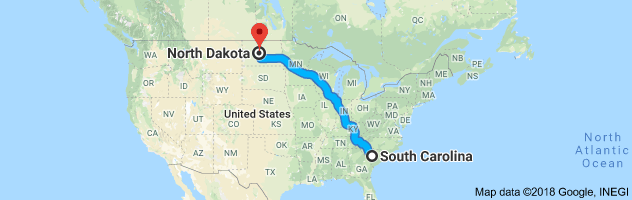South Carolina to North Dakota Auto Transport Route