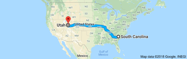 South Carolina to Utah Auto Transport Route
