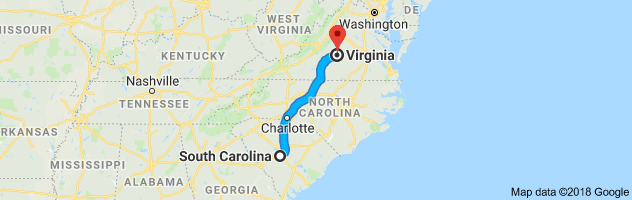 South Carolina to Virginia Auto Transport Route