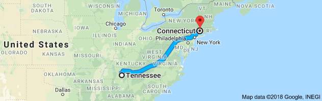 Tennessee to Connecticut Auto Transport Route