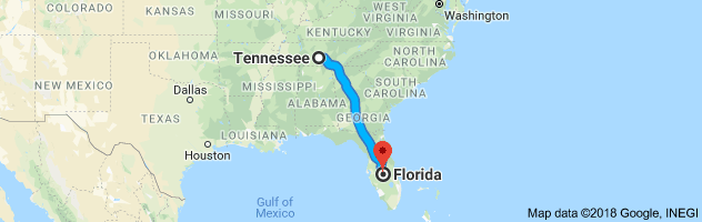 Tennessee to Florida Auto Transport Route