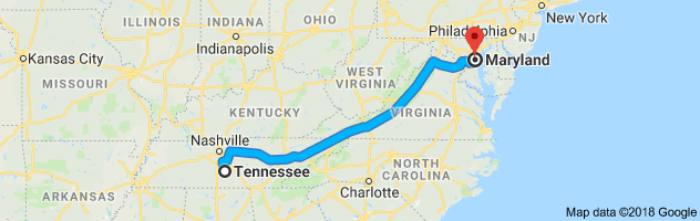 Tennessee to Maryland Auto Transport Route