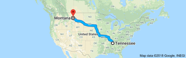 Tennessee to Montana Auto Transport Route